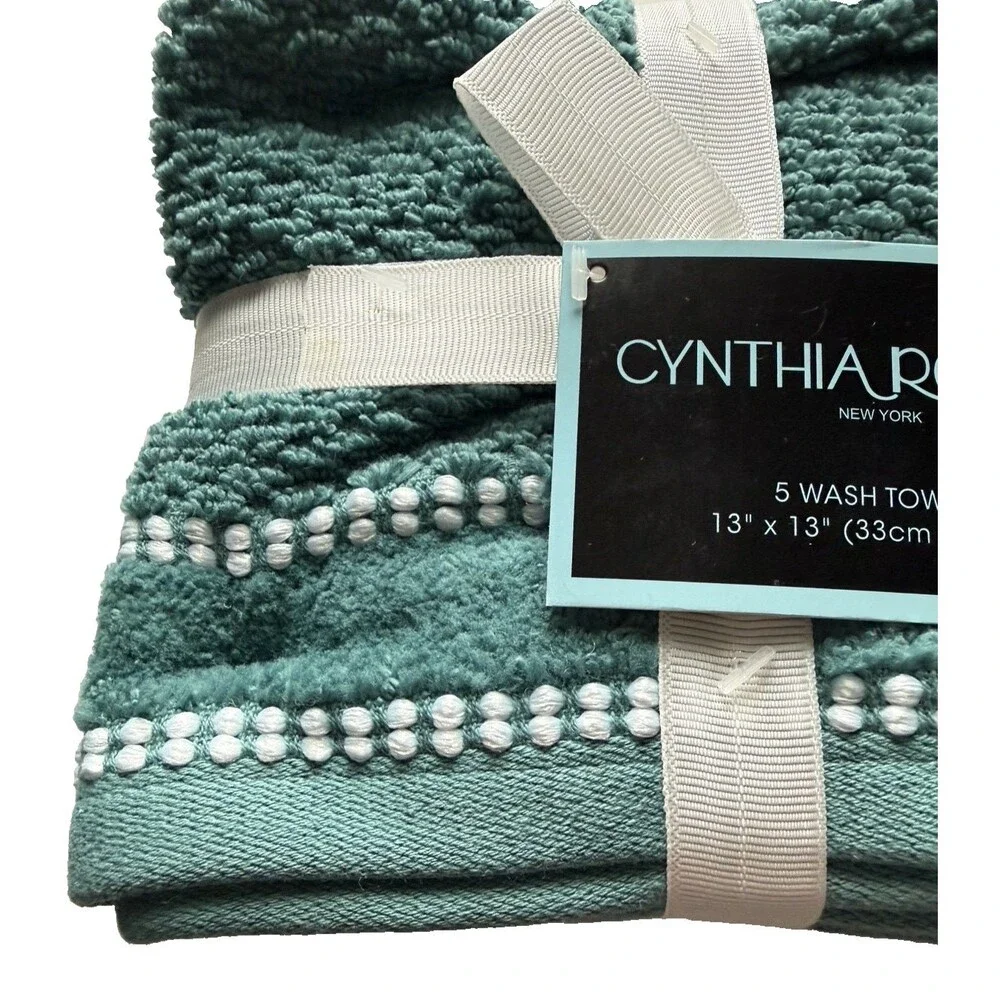 Cynthia Rowley Facecloths Washcloths Blue Green Cotton 13x13